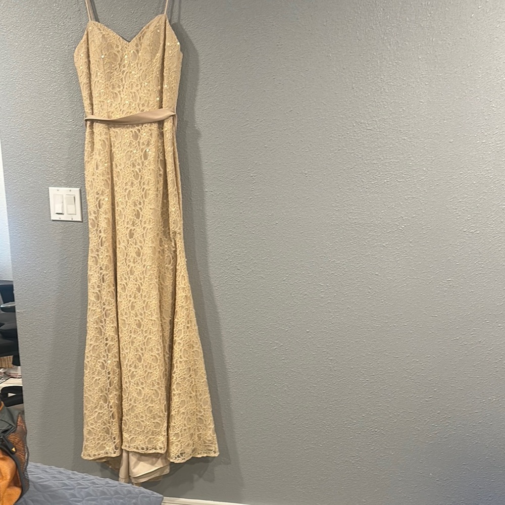 Mori Lee Beige Lace Maxi Dress NWOT